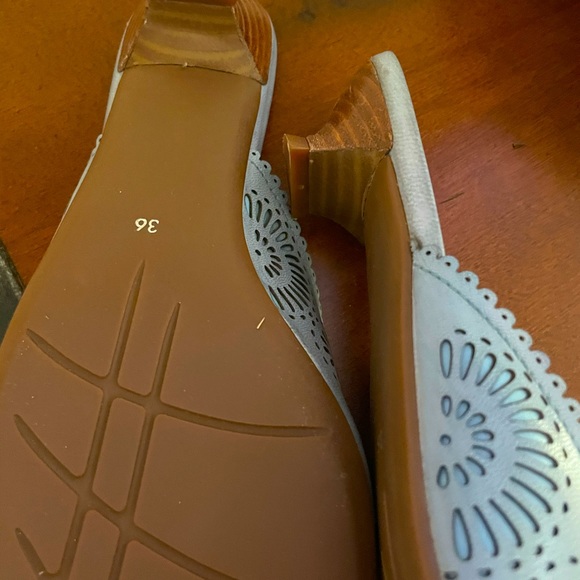 New! Light Blue leather Mules with Kitten Heel Size 36 or 6m NWT - Picture 2 of 3